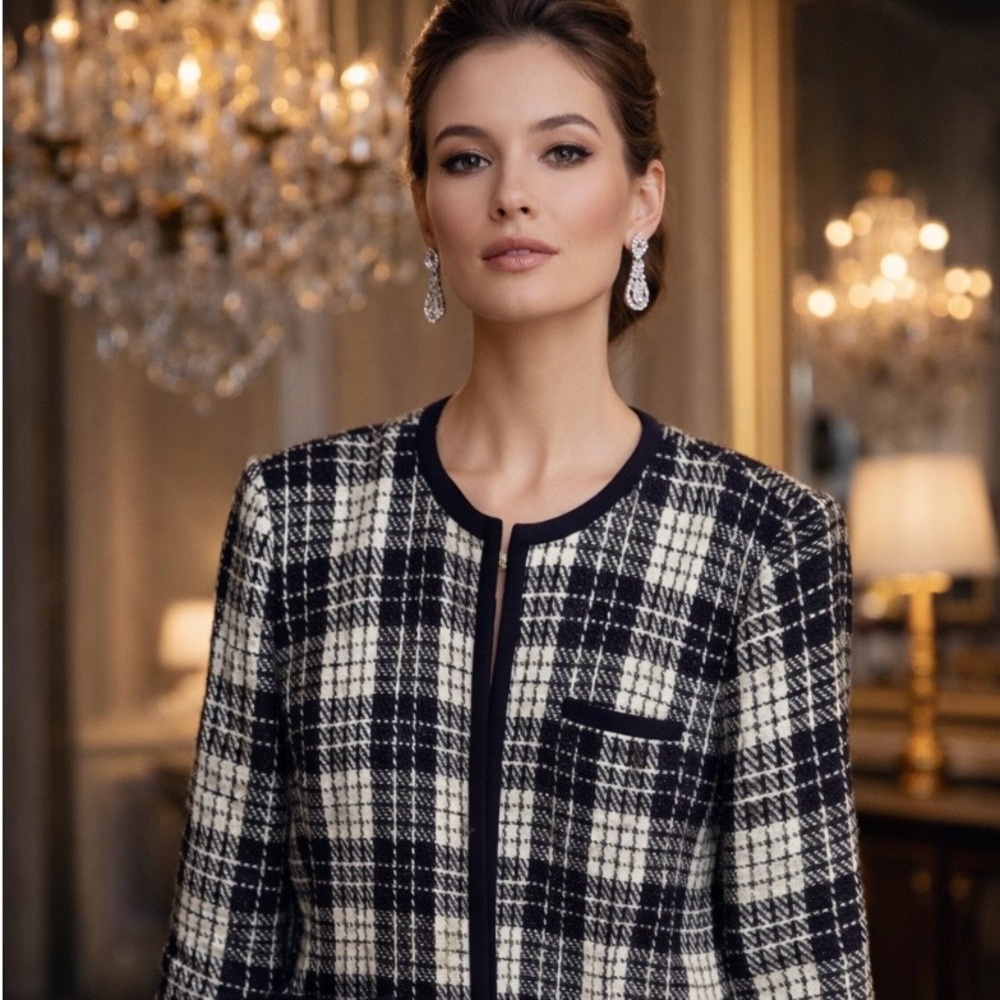 Apostrophe black / white coat jacket silver metalic with pockets midi coat Sz 18